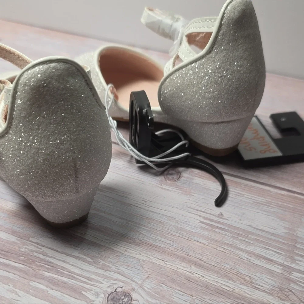Jumping Beans Girls Mary Jane Dress Shoes Silver Glitter Hook & Loop US 6 M